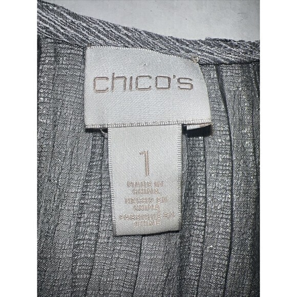 Chicos Womens Size 1 Open Front Cardigan Silver Metallic Polyester- Great Cond - Picture 2 of 8